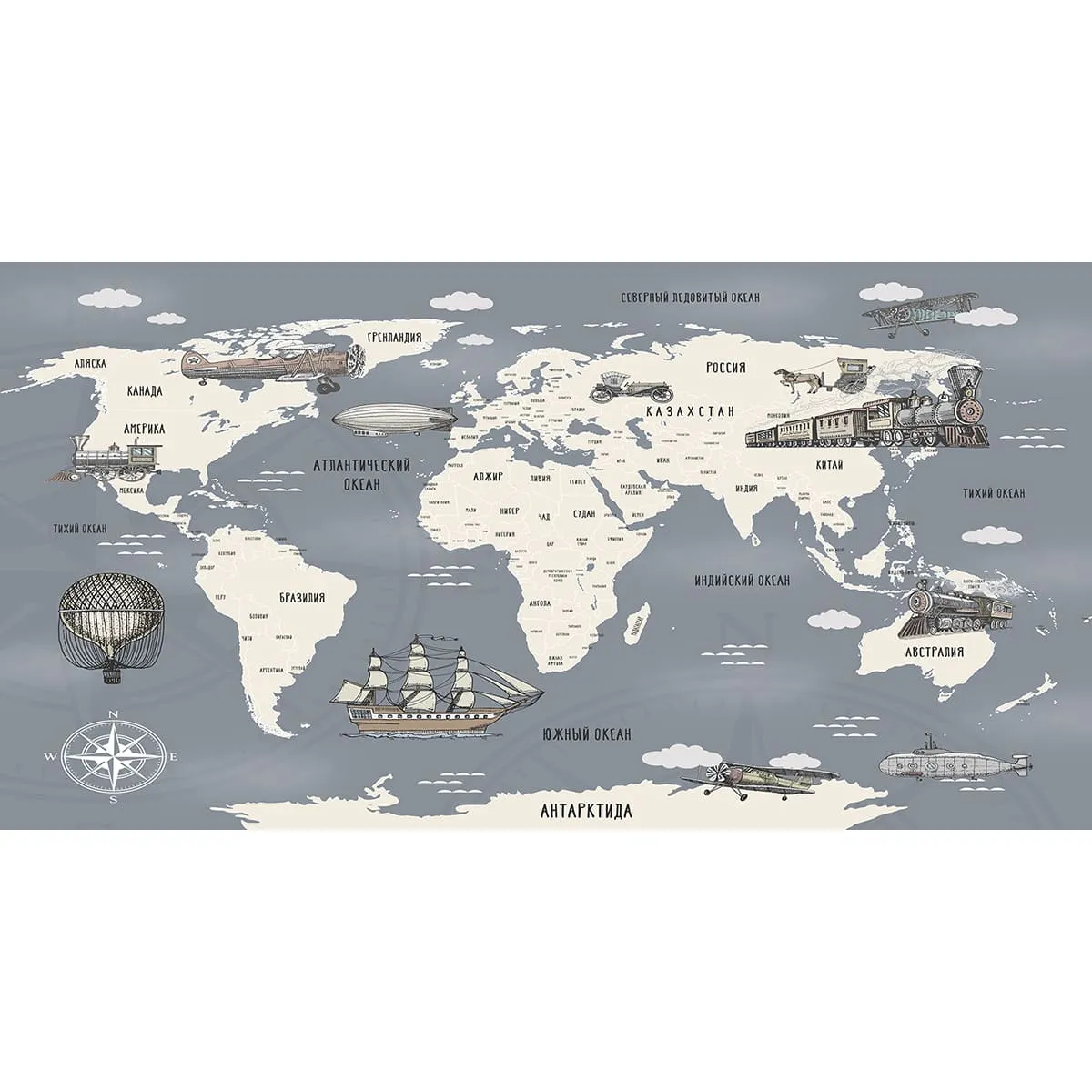Фотообои рулонные Citydecor Карта мира на русском 9 на флизелиновой основе 500x260 см