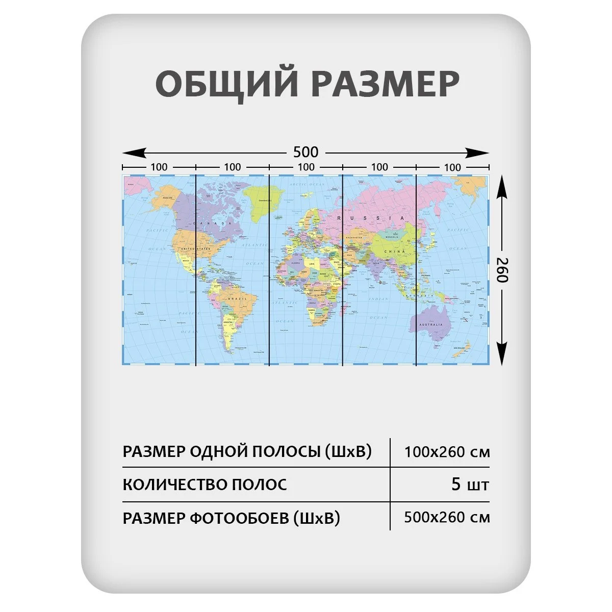 Фотообои рулонные Citydecor Карта мира 15 на флизелиновой основе 500x260 см