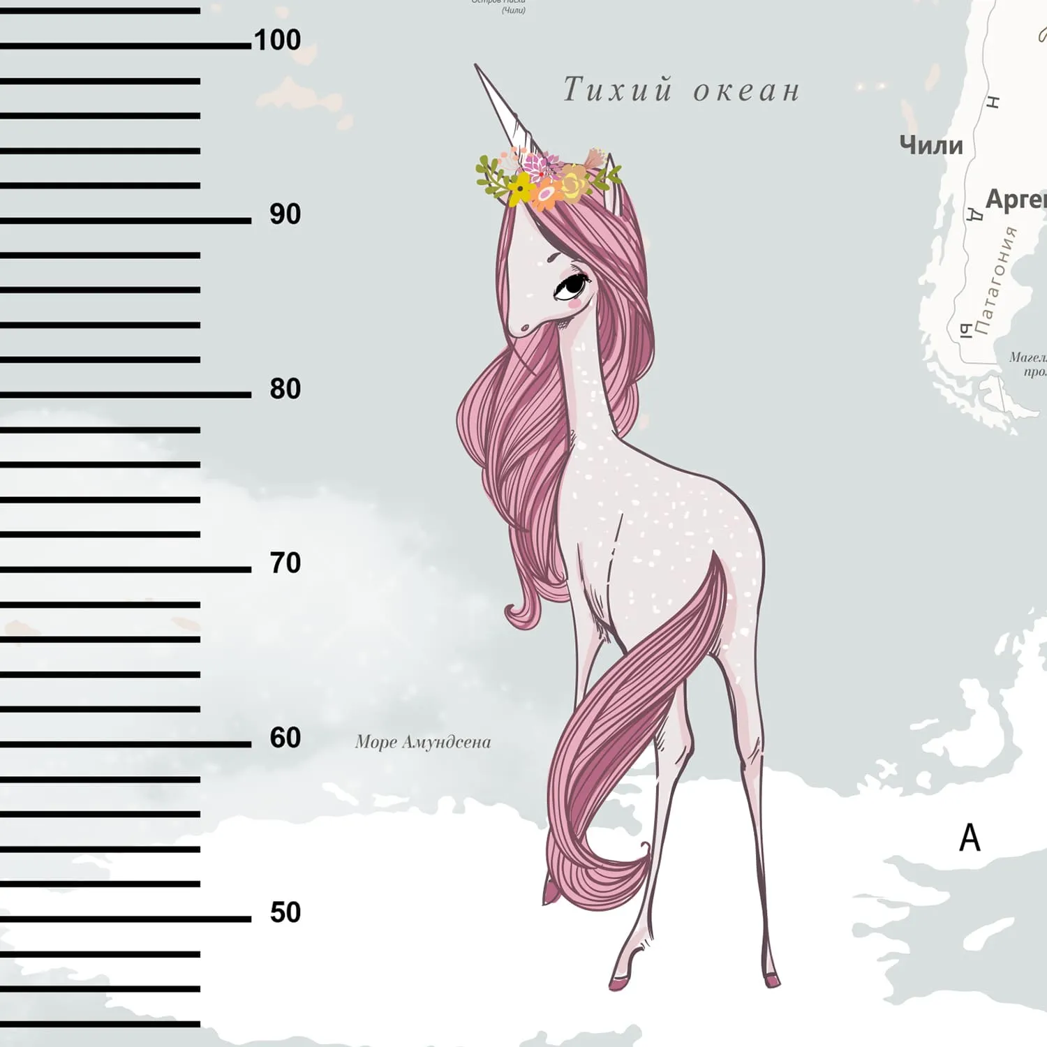 Дизайнерские фотообои рулонные Citydecor Princess (карта мира с ростомером) 16 на флизелиновой основе 500x260 см