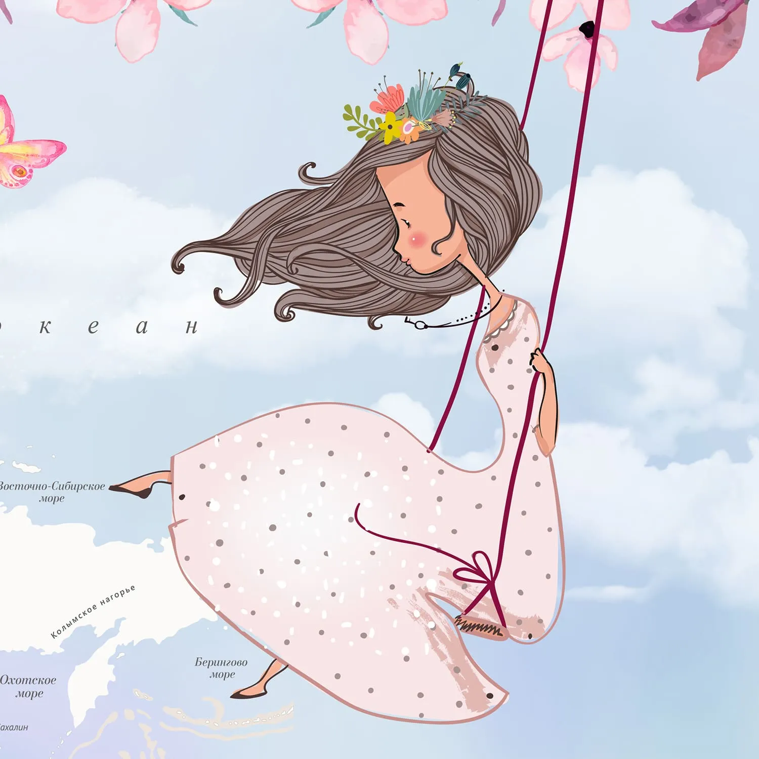 Дизайнерские фотообои рулонные Citydecor Princess (карта мира с ростомером) 17 на флизелиновой основе 500x260 см