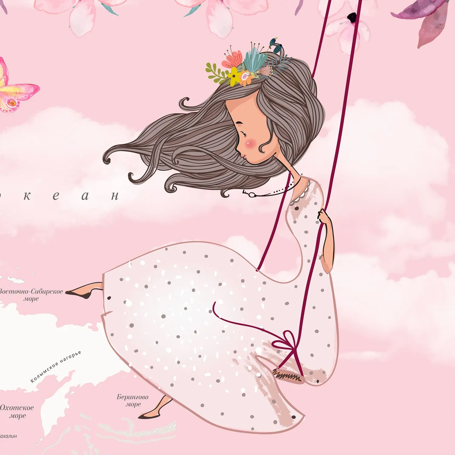 Дизайнерские фотообои рулонные Citydecor Princess (карта мира с ростомером) 20 на флизелиновой основе 500x260 см