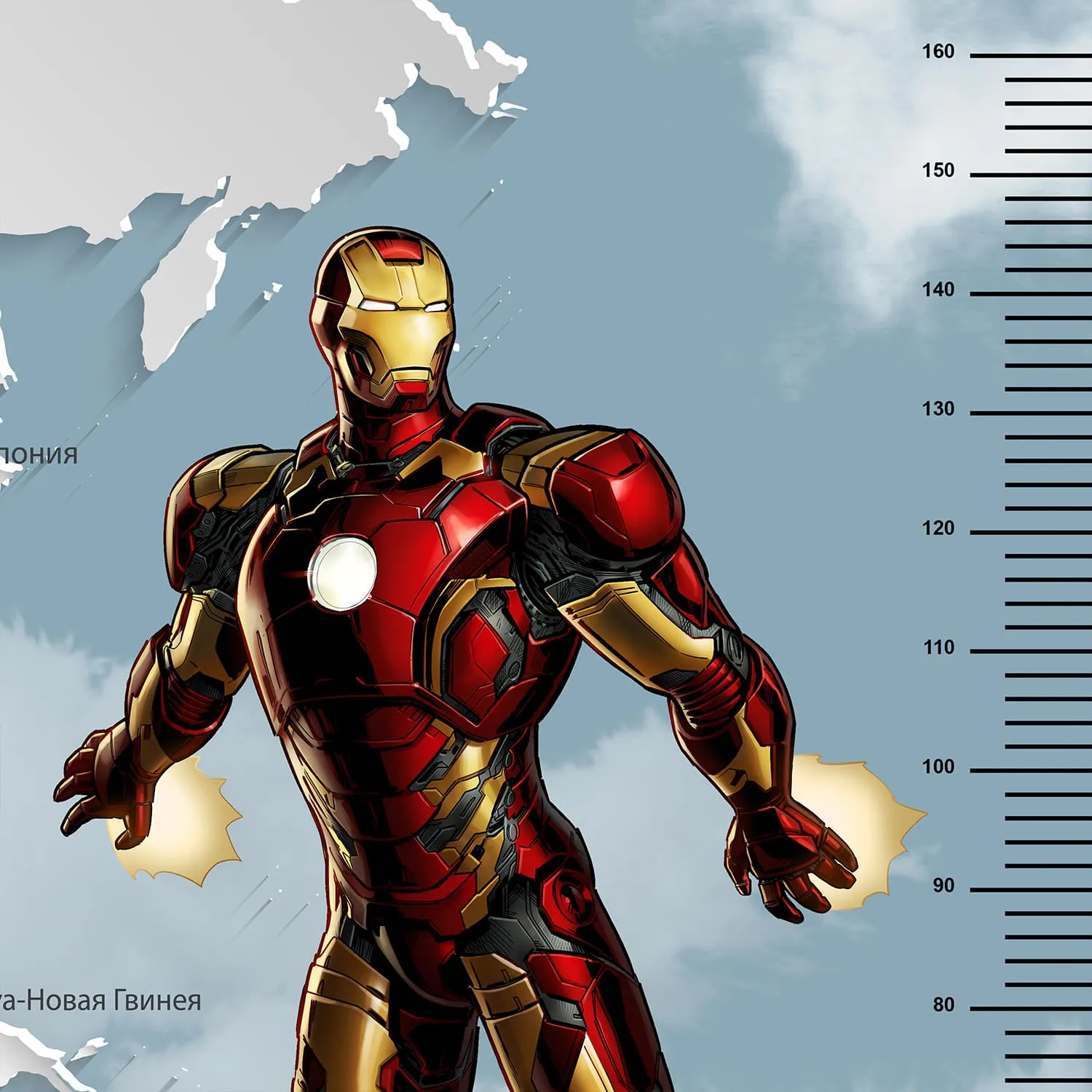 Дизайнерские фотообои рулонные Citydecor Superhero (карта мира с ростомером) 5 на флизелиновой основе 500x260 см