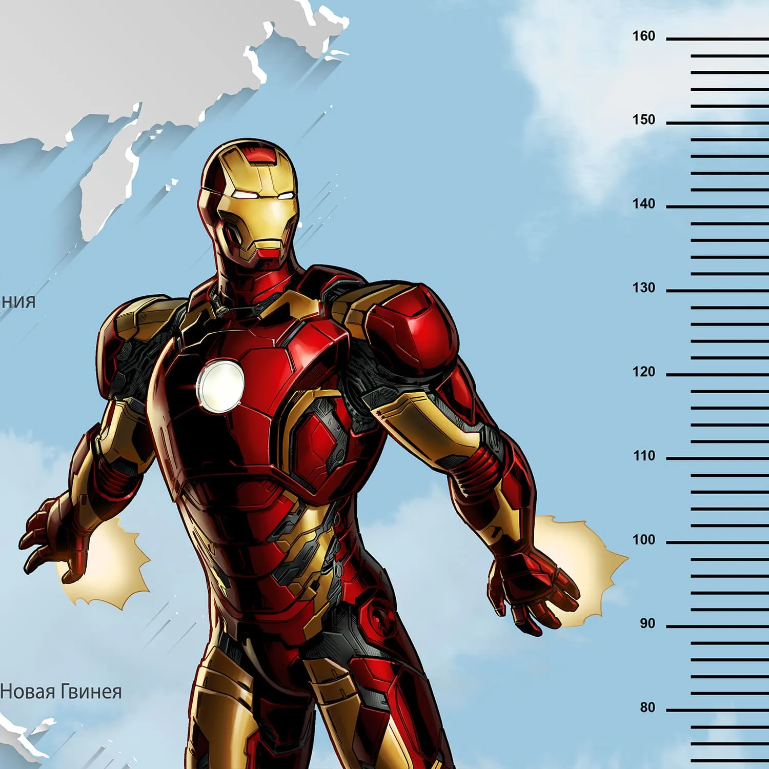 Дизайнерские фотообои рулонные Citydecor Superhero (карта мира с ростомером) 6 на флизелиновой основе 500x260 см