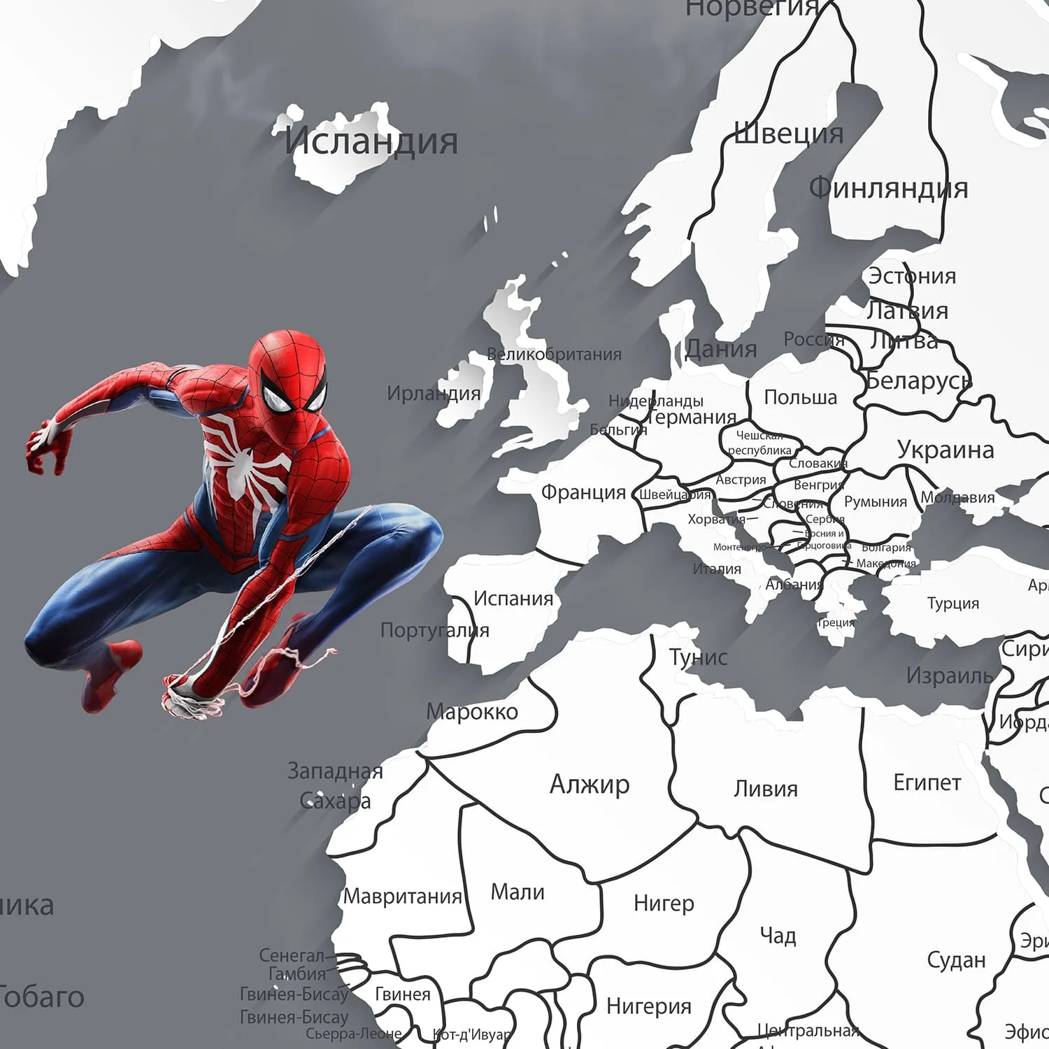 Дизайнерские фотообои рулонные Citydecor Superhero (карта мира с ростомером) Spider-Man 5 на флизелиновой основе 500x260 см