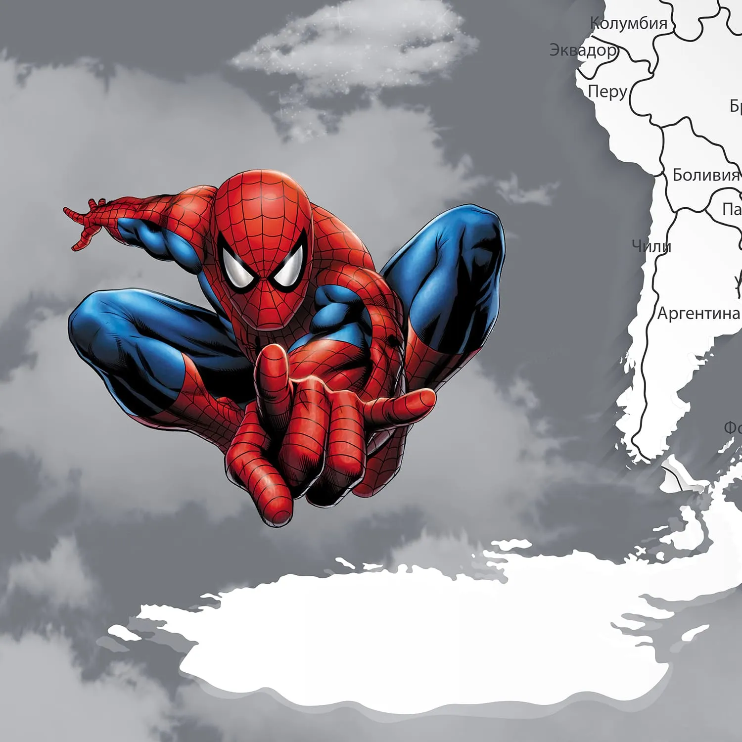 Дизайнерские фотообои рулонные Citydecor Superhero (карта мира с ростомером) Spider-Man 5 на флизелиновой основе 500x260 см