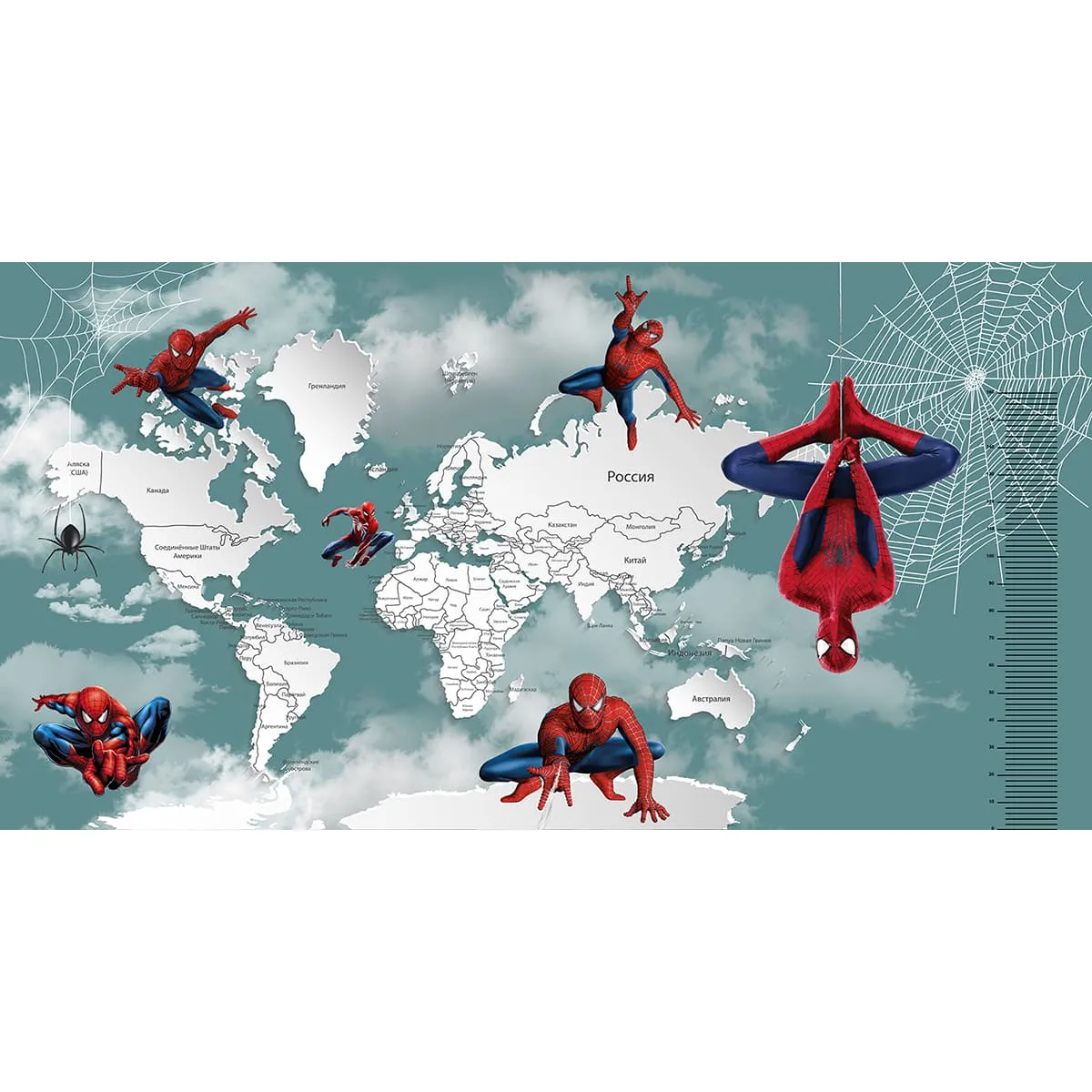 Дизайнерские фотообои рулонные Citydecor Superhero (карта мира с ростомером) Spider-Man 6 на флизелиновой основе 500x260 см