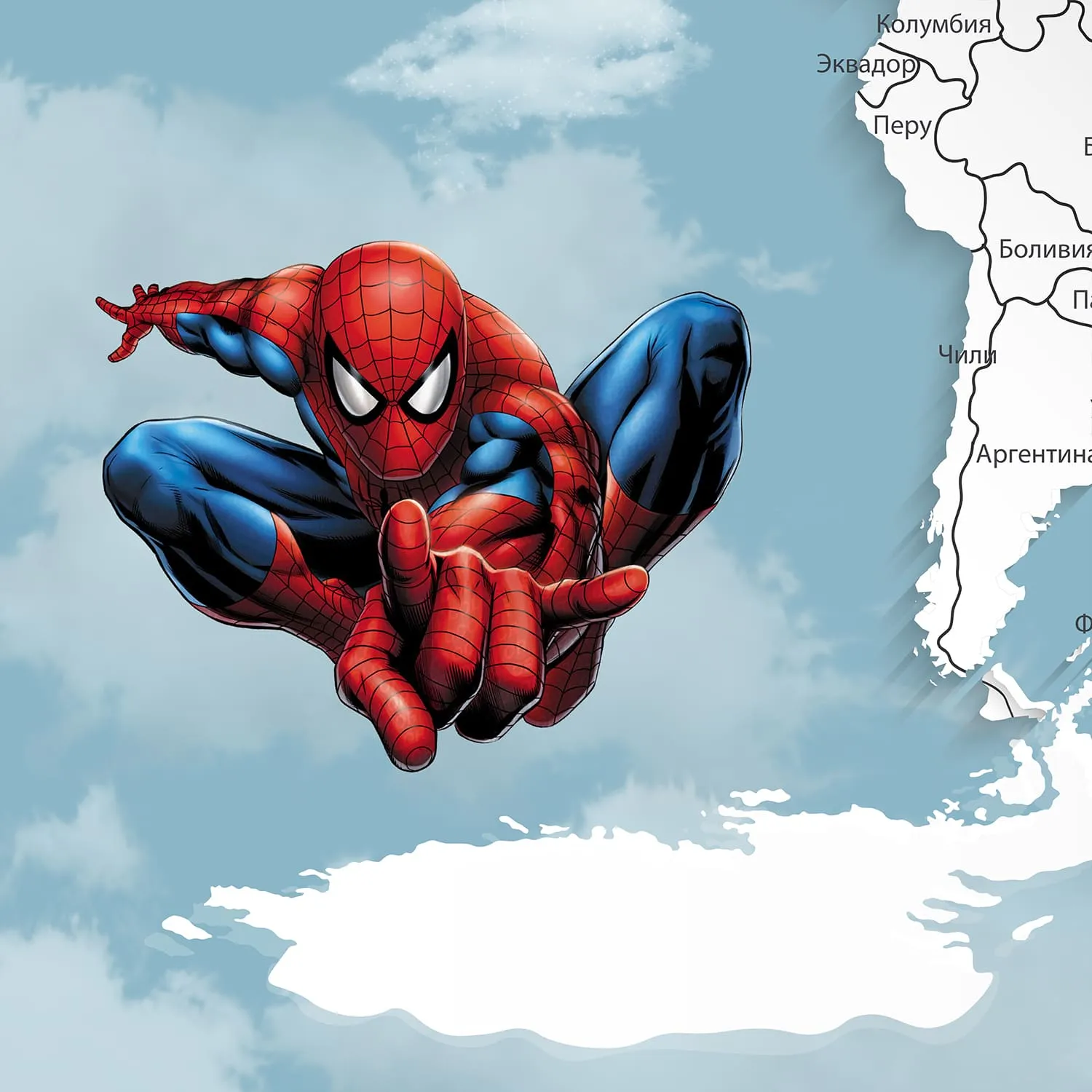 Бесшовное дизайнерское панно Citydecor Superhero (карта мира с ростомером) Spider-Man 7 на флизелиновой основе 500x270 см