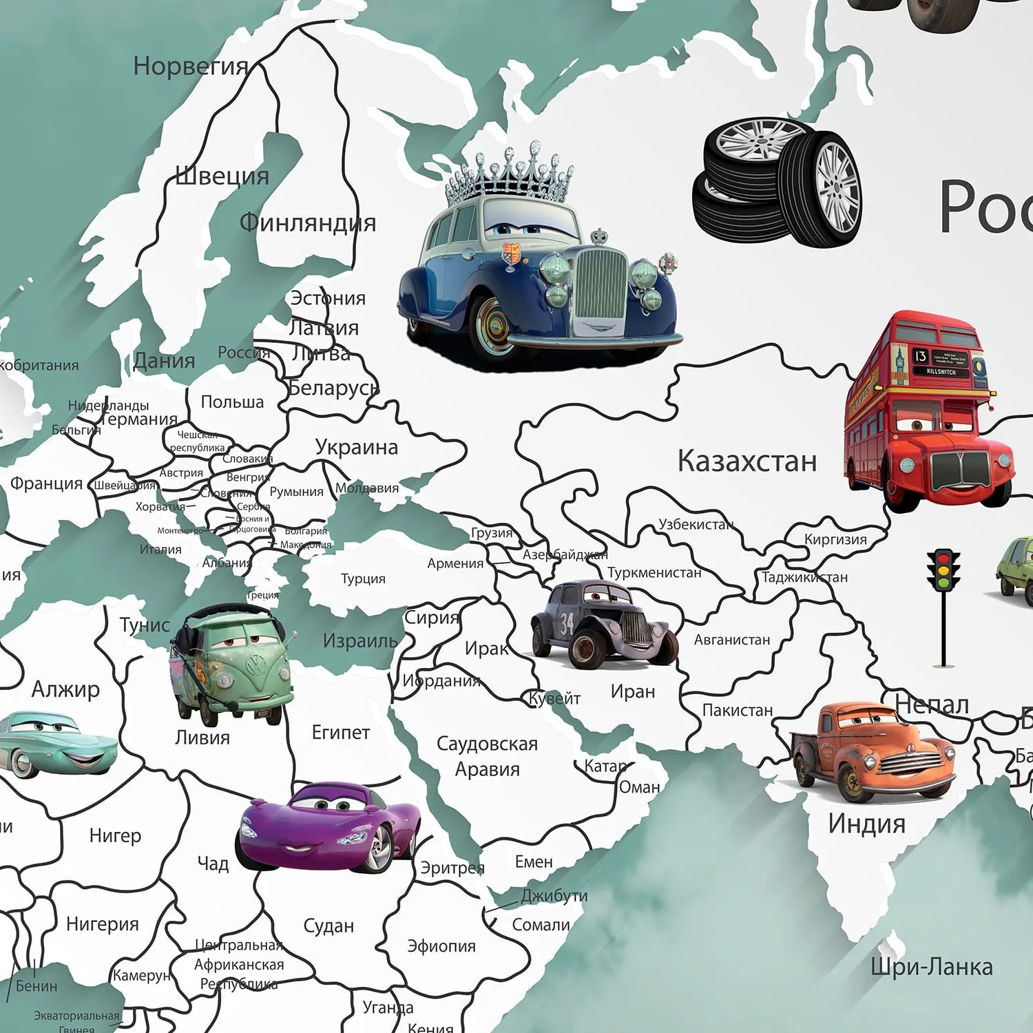 Дизайнерские фотообои рулонные Citydecor Superhero Молния МакКвин (карта мира с ростомером) 5 на флизелиновой основе 500x260 см