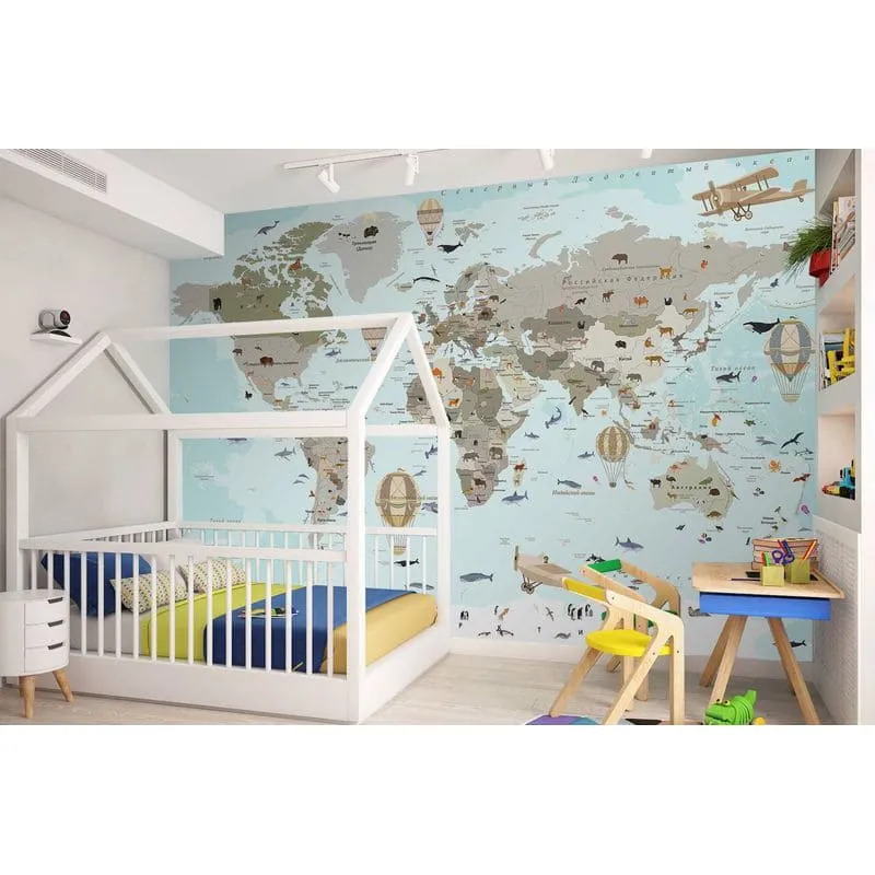 Бесшовное панно Citydecor Карта мира на русском 3 на флизелиновой основе 400x270 см