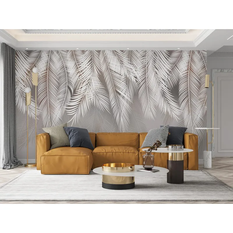 Бесшовные фотообои Citydecor Пальмовые листья с оттенком (светло-серые) на флизелиновой основе 300x270 см