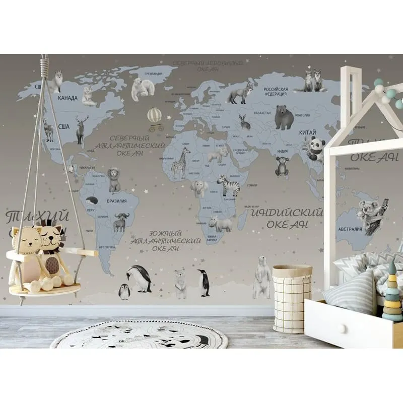 Фотообои рулонные Citydecor Карта мира на русском 5 на флизелиновой основе 400x254 см