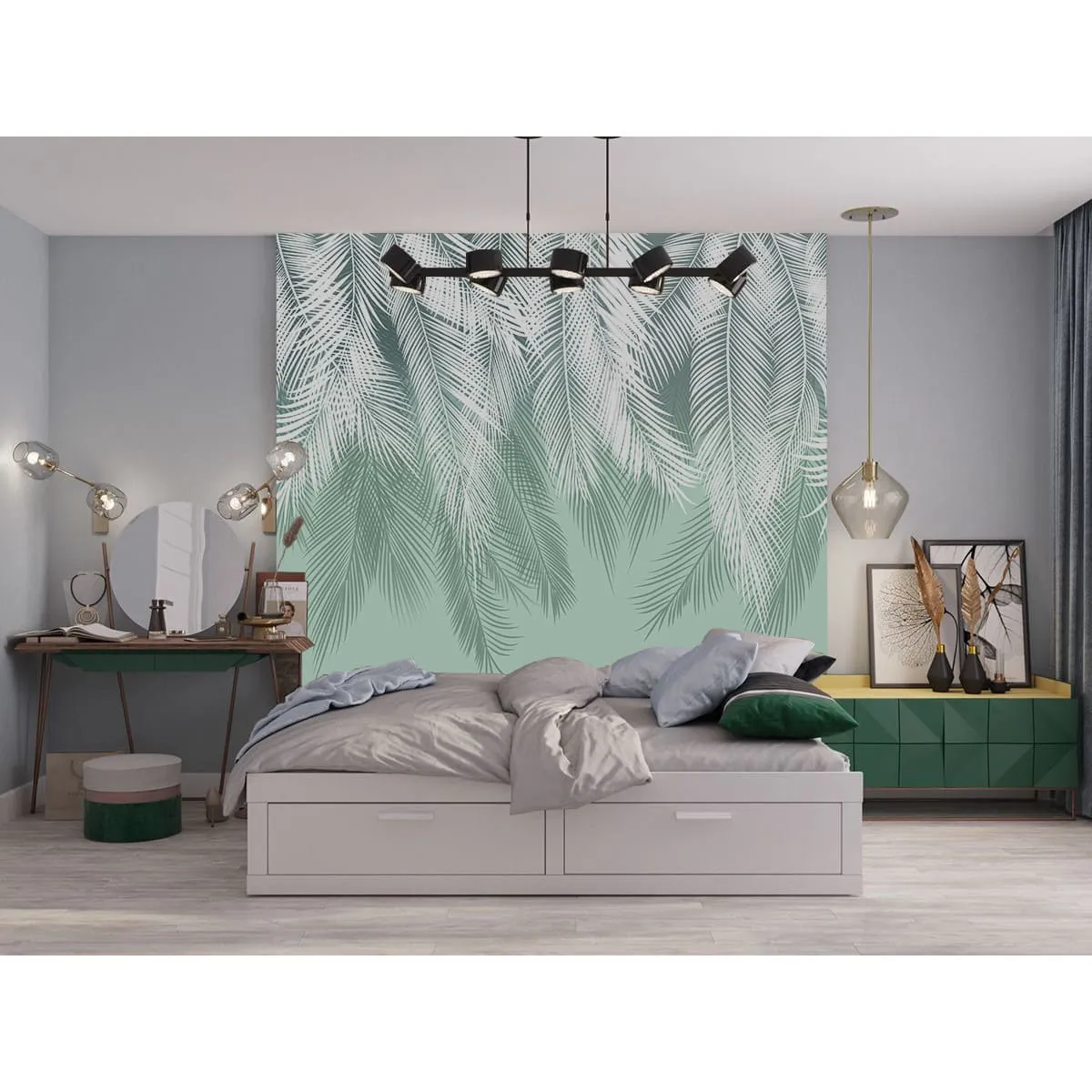 Фотообои рулонные Citydecor Пальмовые листья (бирюзовый) на флизелиновой основе 500x260 см