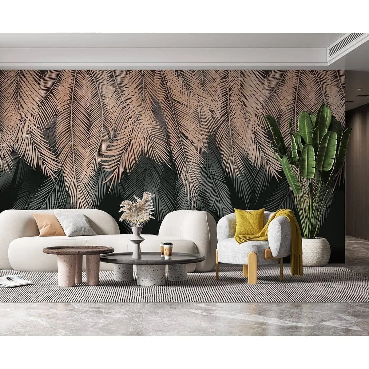 Фотообои рулонные Citydecor Пальмовые листья с оттенком (бежевый-серый) на флизелиновой основе 500x260 см