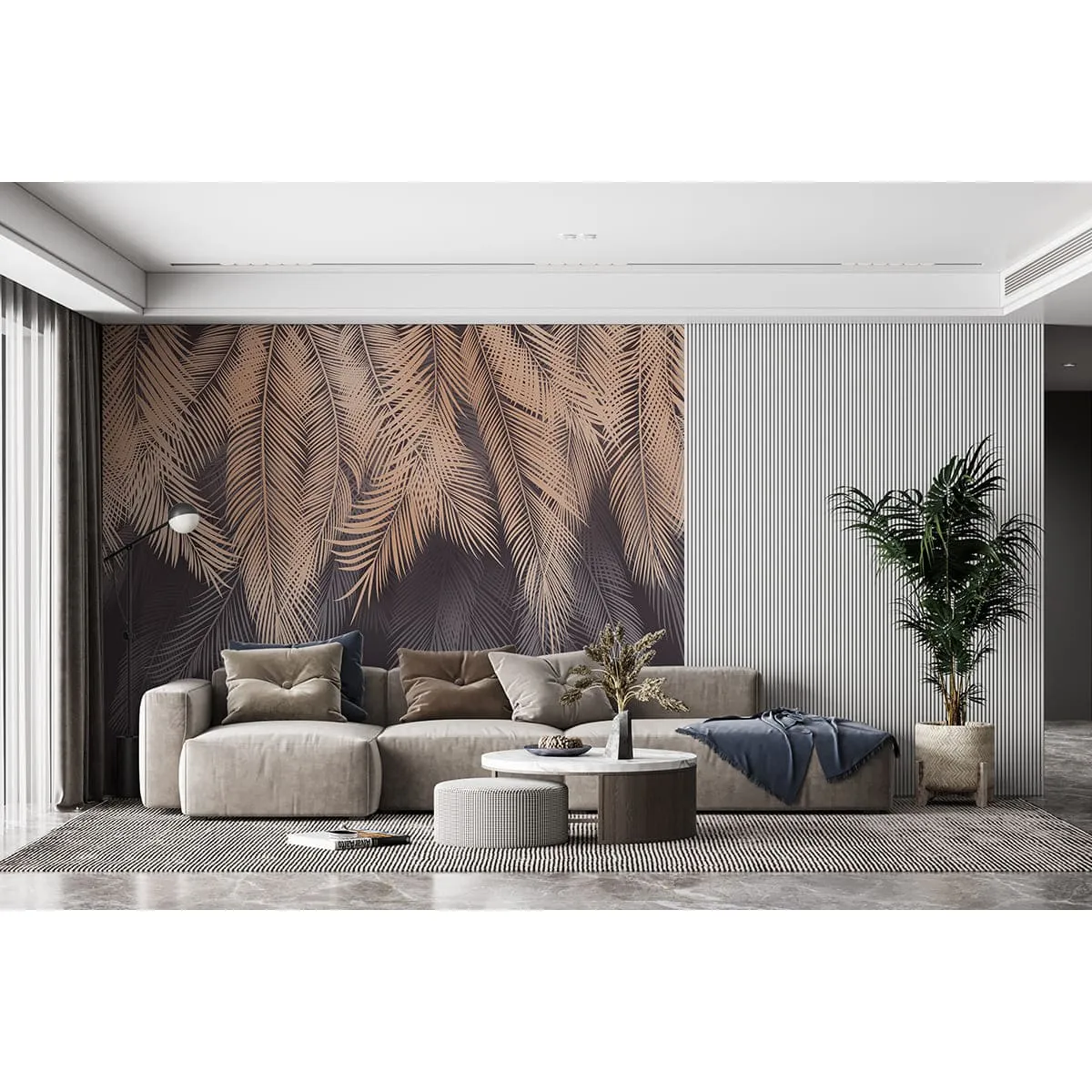 Фотообои рулонные Citydecor Пальмовые листья с оттенком (бежевый-серый) 2 на флизелиновой основе 300x260 см