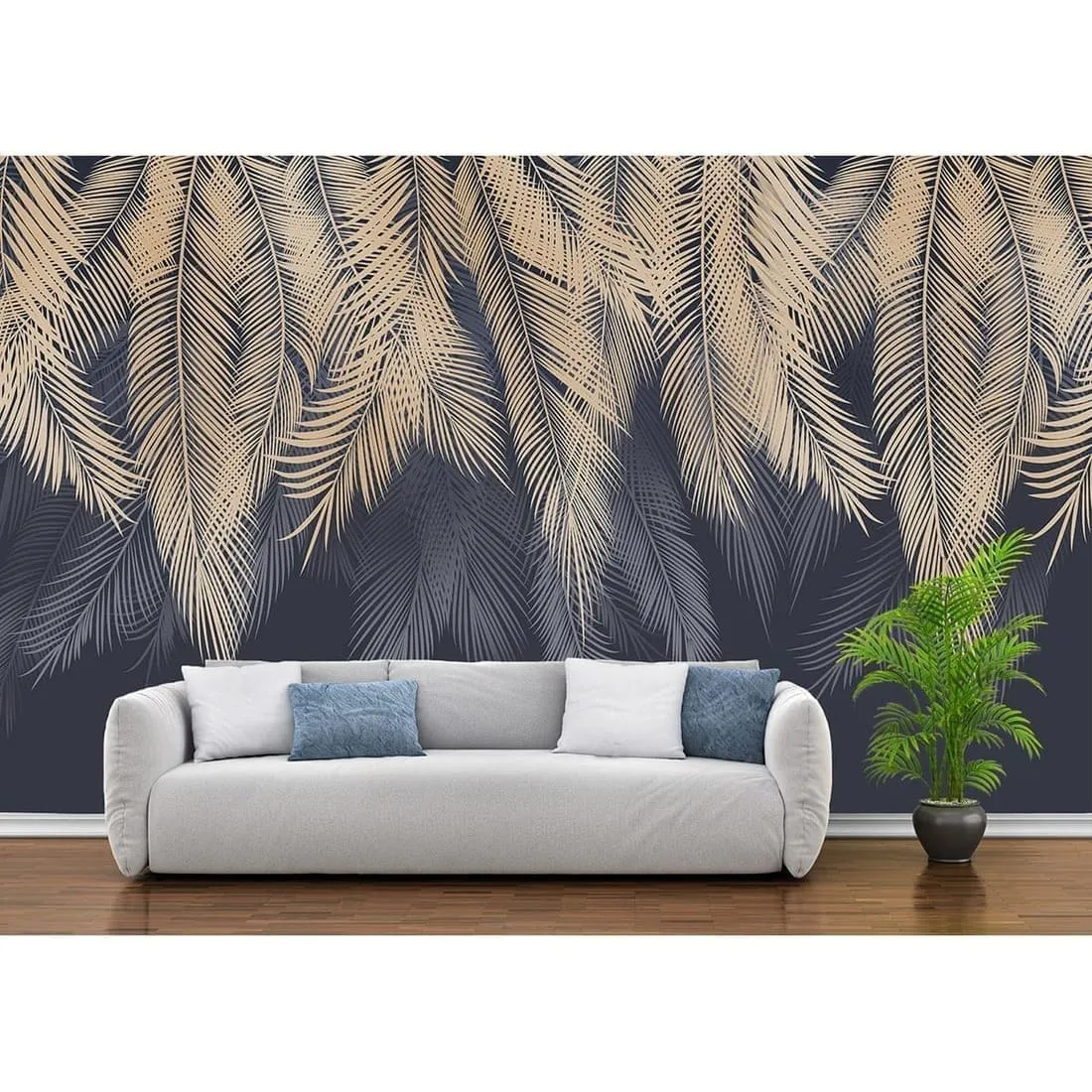 Фотообои рулонные Citydecor Пальмовые листья с оттенком (бежевый-синий) на флизелиновой основе 300x260 см