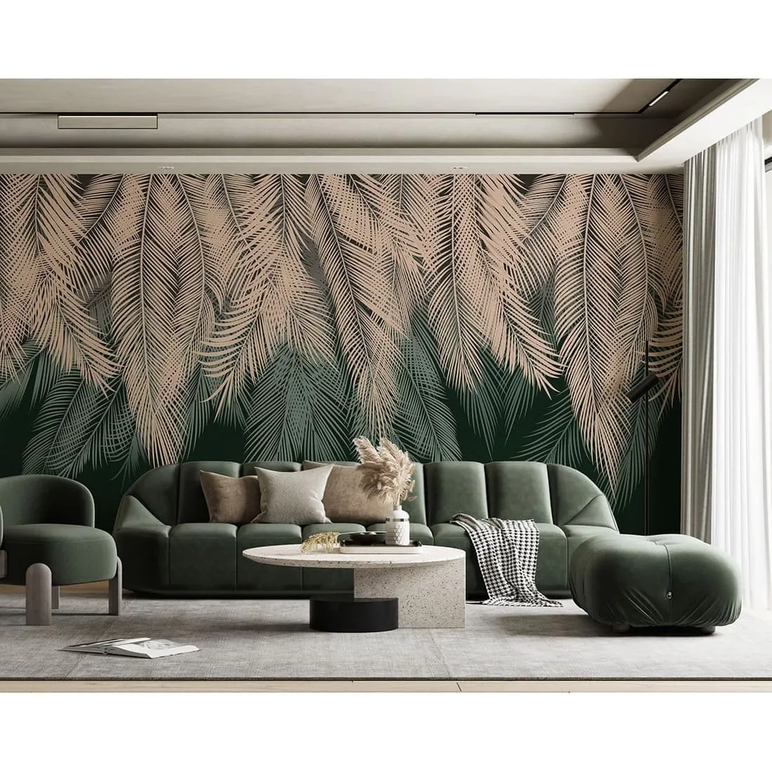 Фотообои рулонные Citydecor Пальмовые листья с оттенком (бежевый-зеленый) на флизелиновой основе 400x260 см