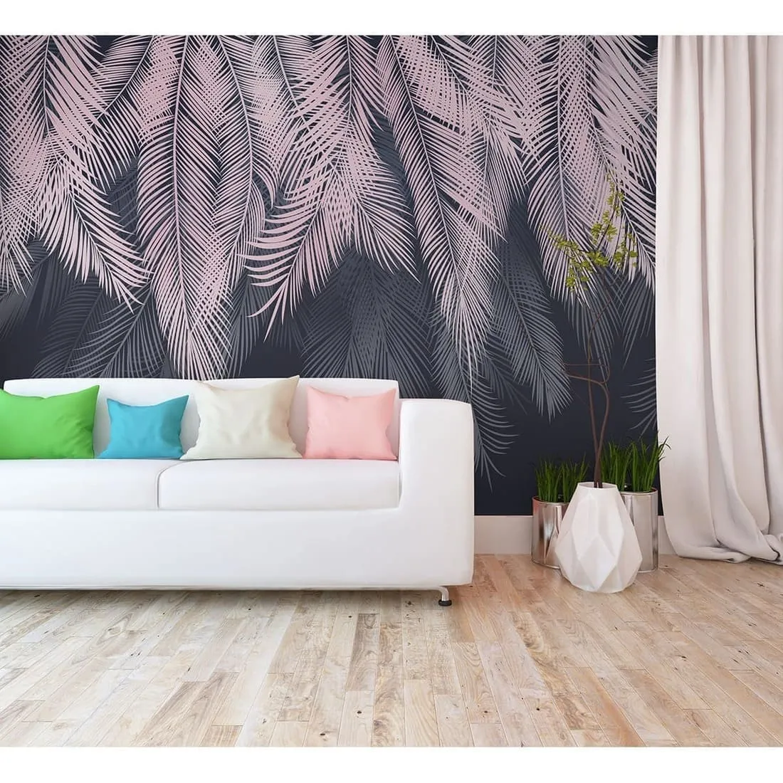 Фотообои рулонные Citydecor Пальмовые листья с оттенком (пудровый-синий) на флизелиновой основе 400x260 см