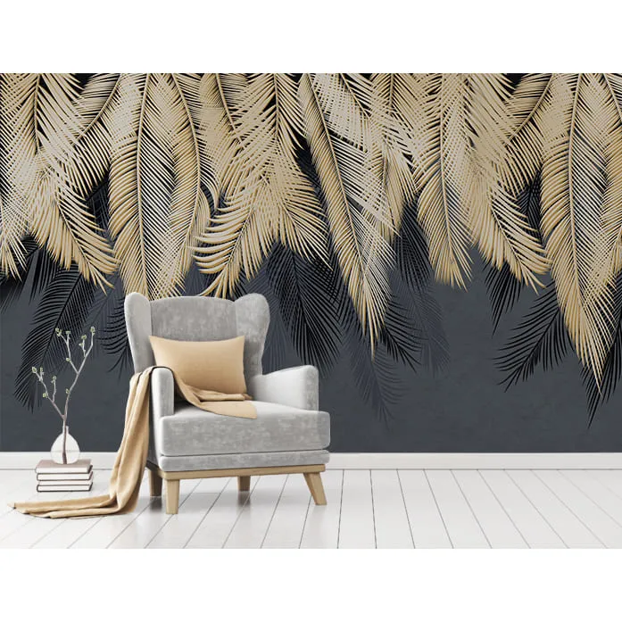 Фотообои рулонные Citydecor Пальмовые листья с оттенком (золотой-синий) на флизелиновой основе 300x260 см