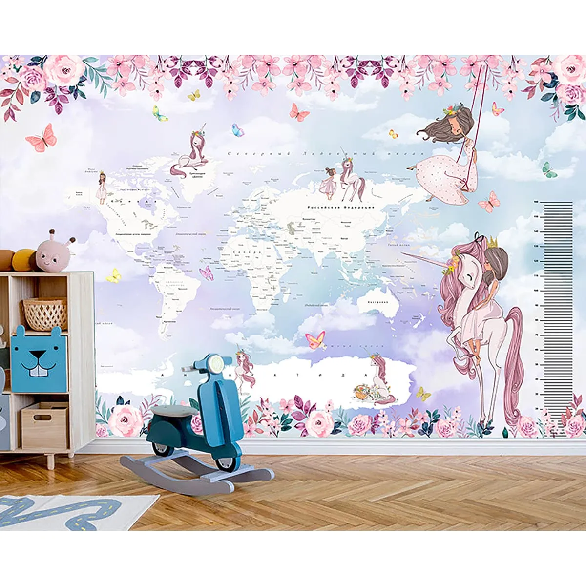 Дизайнерские фотообои рулонные Citydecor Princess (карта мира с ростомером) 17 на флизелиновой основе 400x260 см