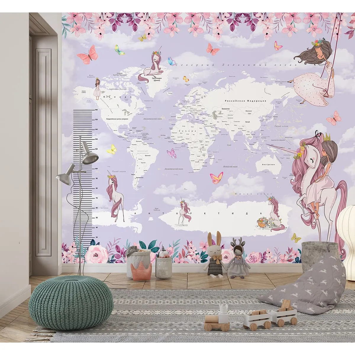 Дизайнерские фотообои рулонные Citydecor Princess (карта мира с ростомером) 19 на флизелиновой основе 300x260 см