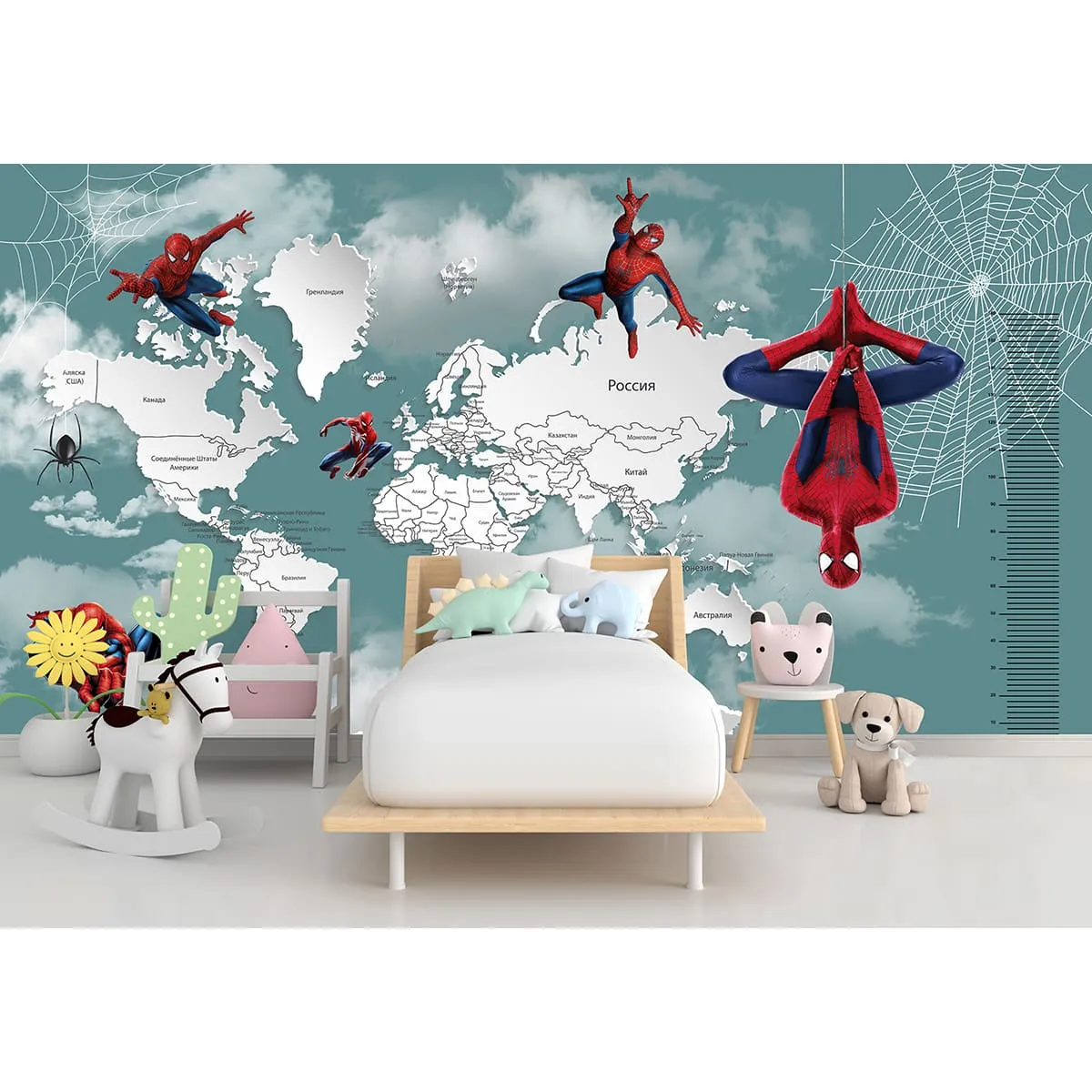 Дизайнерские фотообои рулонные Citydecor Superhero (карта мира с ростомером) Spider-Man 6 на флизелиновой основе 500x260 см