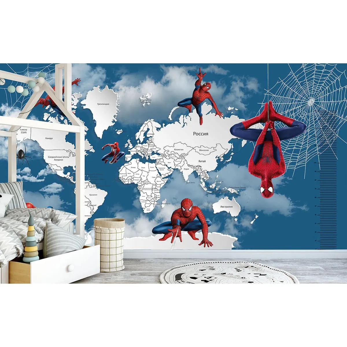 Дизайнерские фотообои рулонные Citydecor Superhero (карта мира с ростомером) Spider-Man 8 на флизелиновой основе 400x260 см